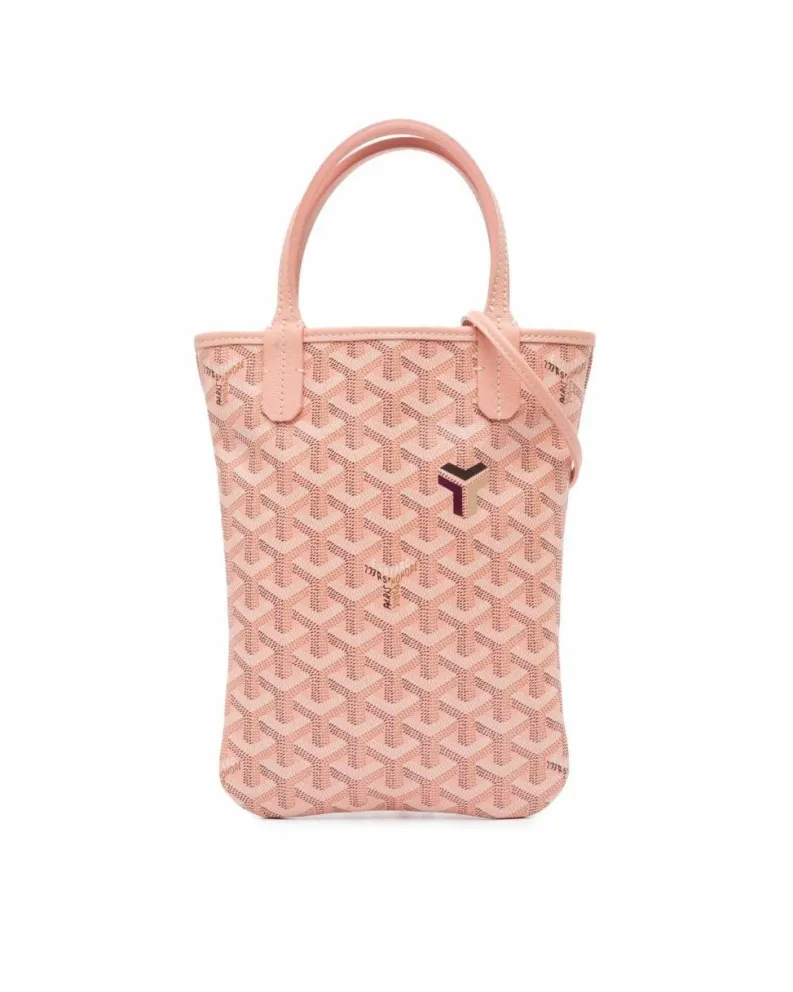 Tote Bags*Goyard Preloved Coated Canvas Leather Trim Tote with Detachable Strap Pink