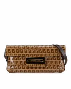 Shoulder Bags*Fendi Preloved Coated Canvas Shoulder Bag with Adjustable Leather Strap and Brown