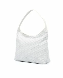 Shoulder Bags*Goyard Preloved Coated Canvas Shoulder Bag with Leather Trim and Top Zip White