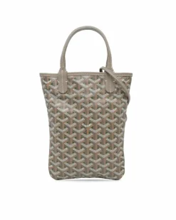 Tote Bags*Goyard Preloved Coated Canvas Tote with Leather Trim and Detachable Strap Grey