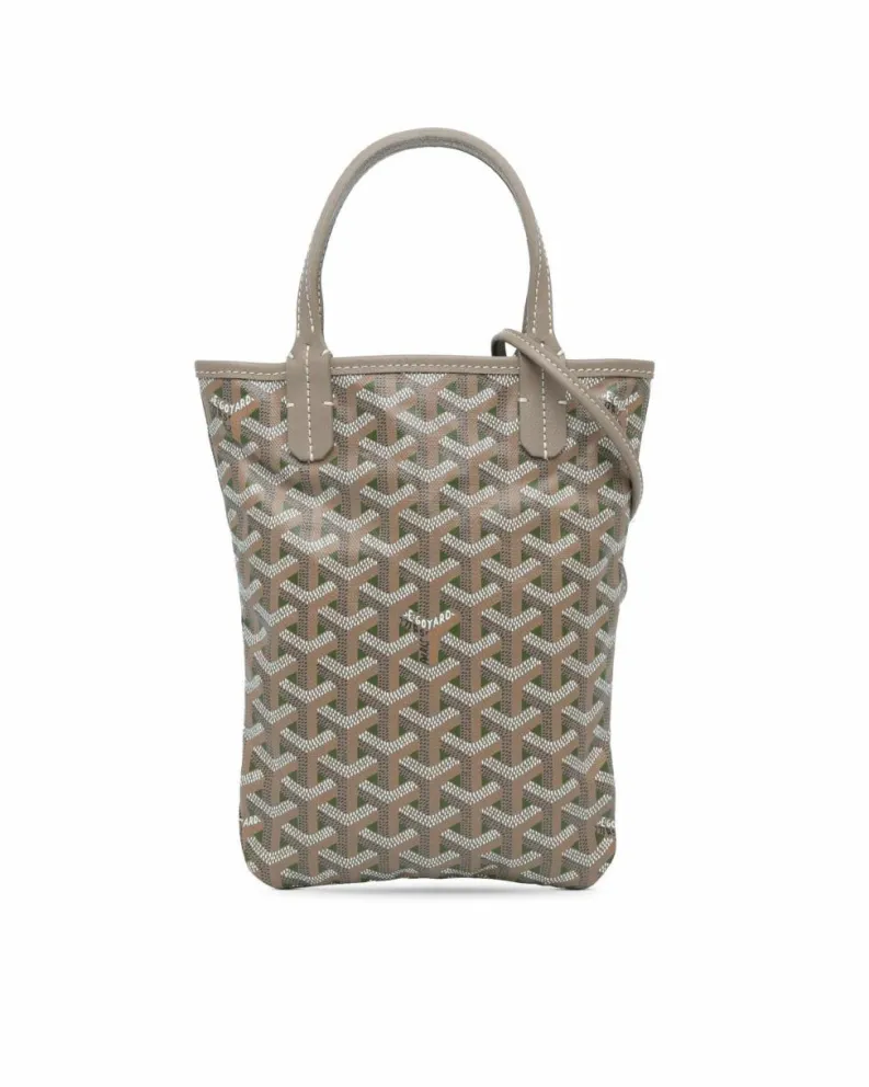 Tote Bags*Goyard Preloved Coated Canvas Tote with Leather Trim and Detachable Strap Grey