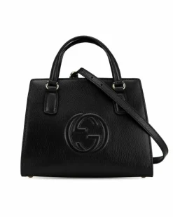 Shoulder Bags|Tote Bags*Gucci Preloved Convertible Leather Top Handle Tote with Detachable Shoulder Black