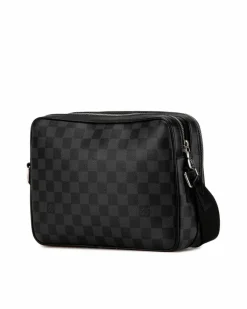 Shoulder Bags*Louis Vuitton Preloved Damier Canvas Shoulder Bag with Leather Trim and Multiple Black
