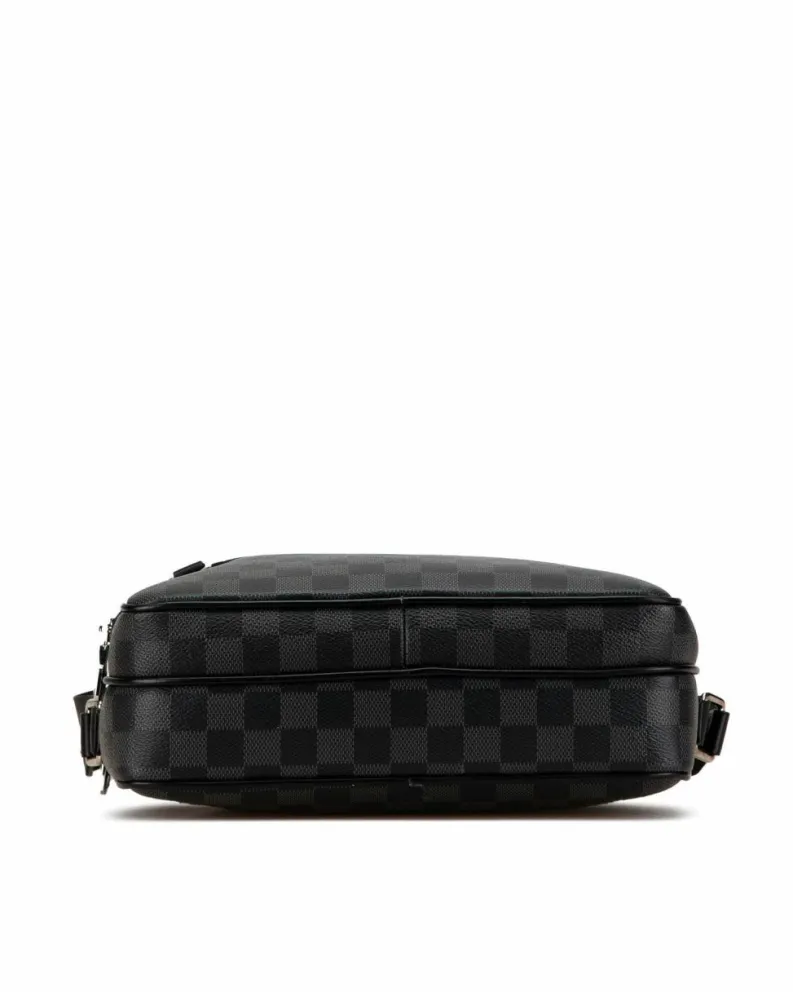 Shoulder Bags*Louis Vuitton Preloved Damier Canvas Shoulder Bag with Leather Trim and Multiple Black