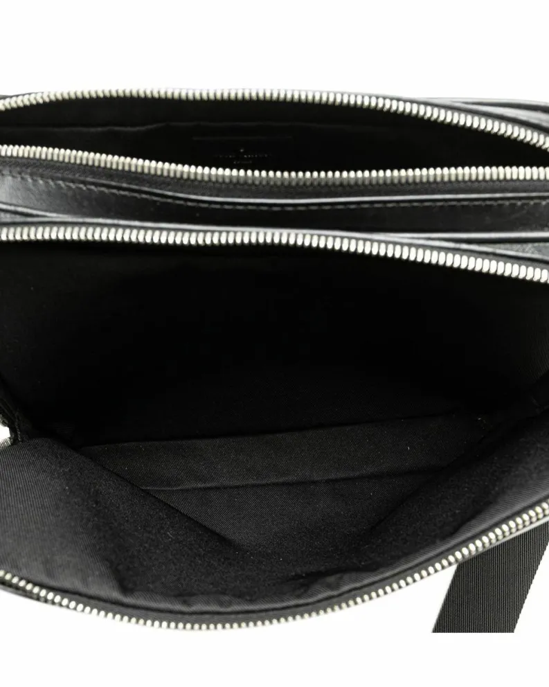Shoulder Bags*Louis Vuitton Preloved Damier Canvas Shoulder Bag with Leather Trim and Multiple Black