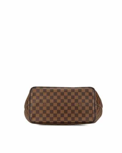 Tote Bags*Louis Vuitton Preloved Damier Canvas Tote with Leather Trim and Flat Straps Brown