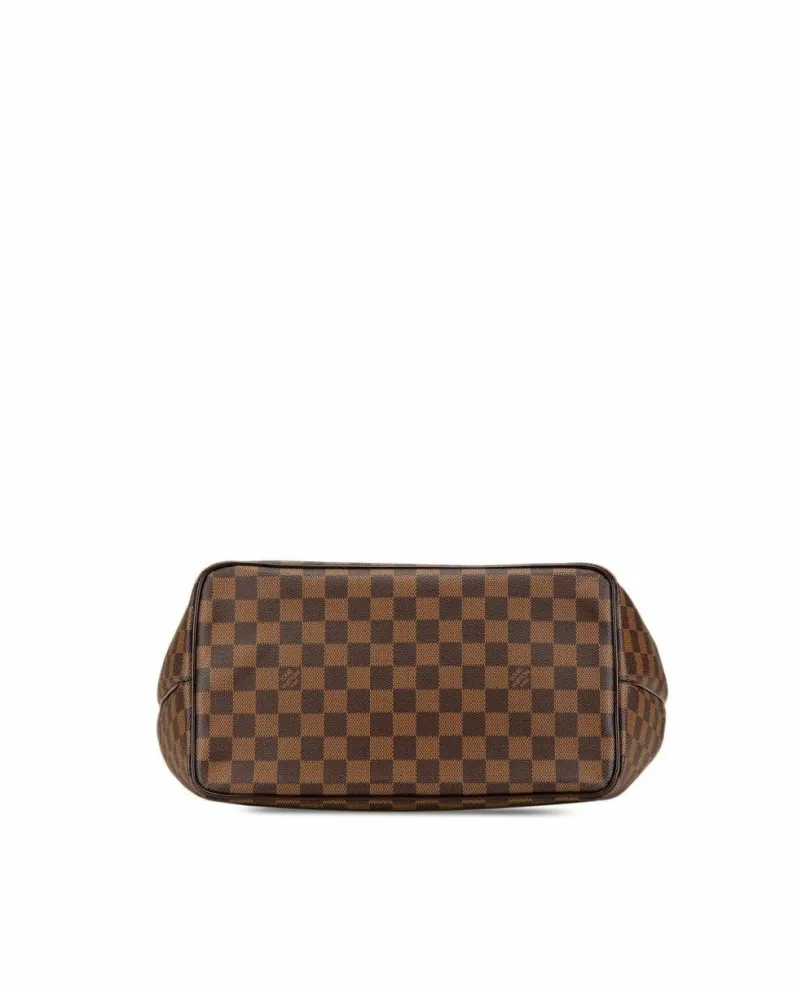 Tote Bags*Louis Vuitton Preloved Damier Canvas Tote with Leather Trim and Flat Straps Brown