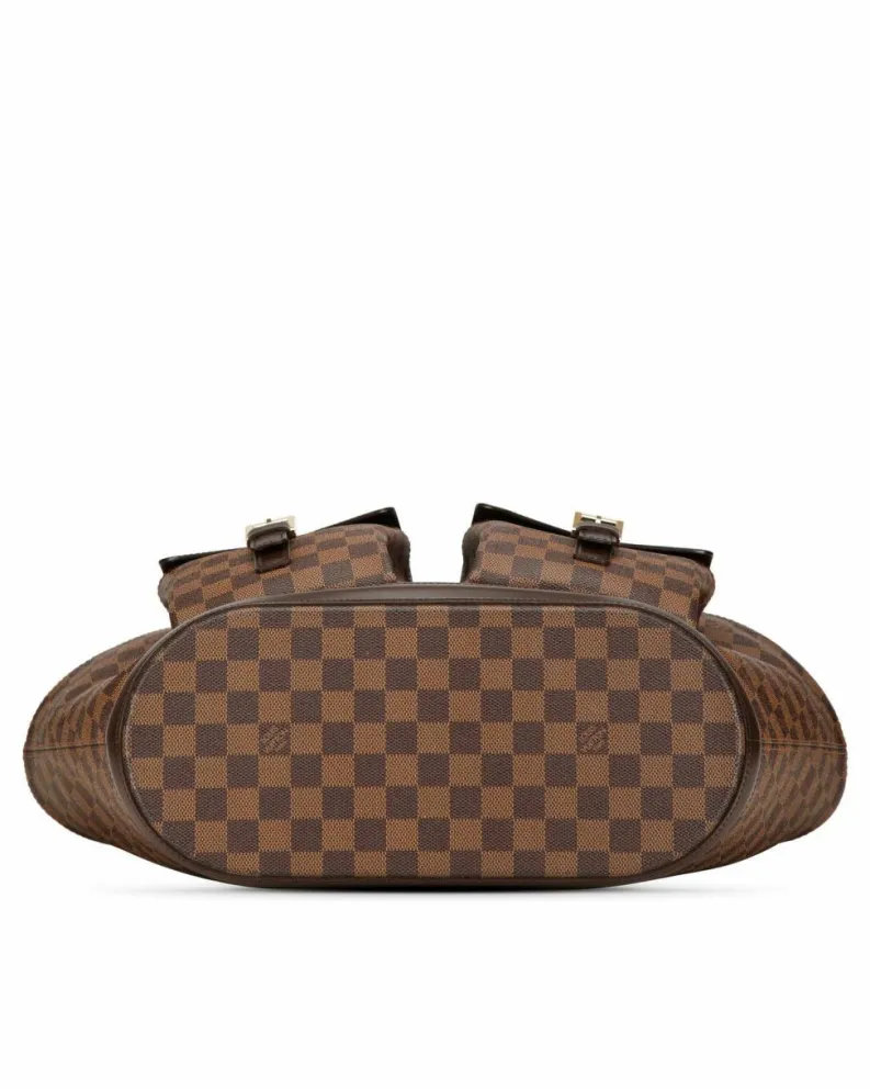 Tote Bags*Louis Vuitton Preloved Damier Canvas Tote with Leather Handles and Front Flap Brown