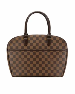 Tote Bags*Louis Vuitton Preloved Damier Ebene Canvas Tote with Rolled Leather Handles and Top Brown