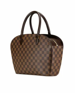 Tote Bags*Louis Vuitton Preloved Damier Ebene Canvas Tote with Rolled Leather Handles and Top Brown