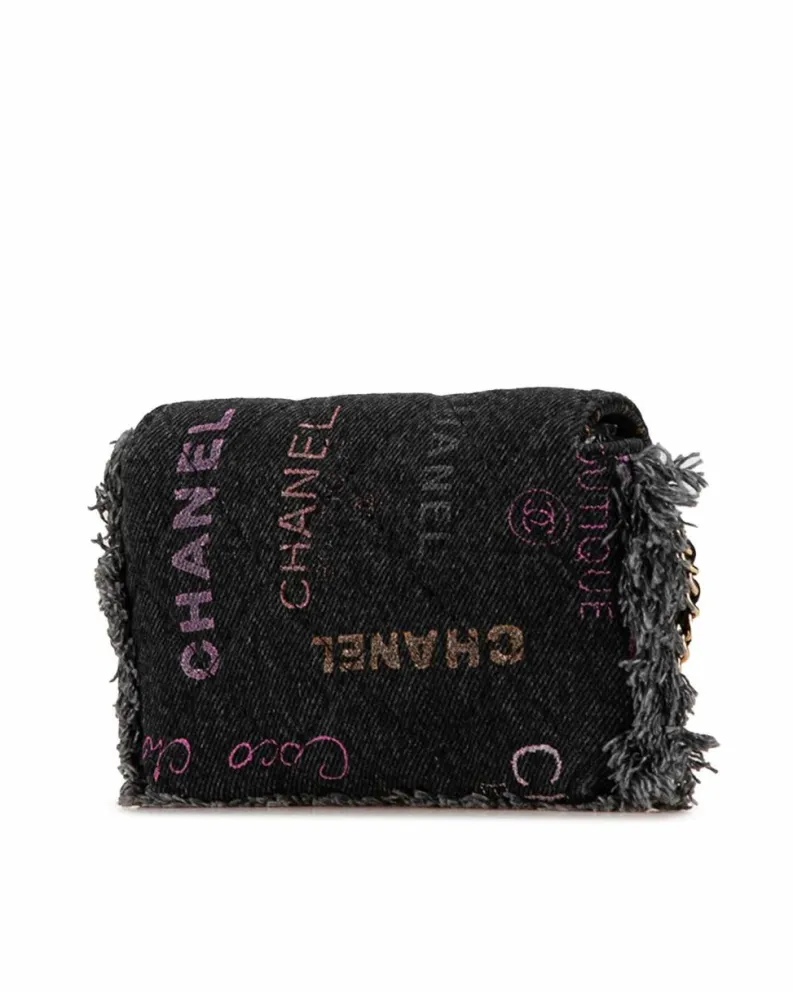 Clutch Bags*Chanel Preloved Denim Clutch with Leather Woven Chain Strap Black