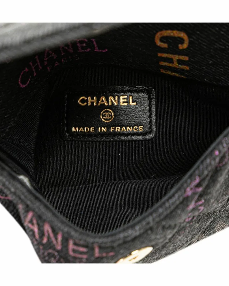Clutch Bags*Chanel Preloved Denim Clutch with Leather Woven Chain Strap Black