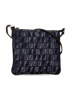 Cross-Body Bags*Fendi Preloved Denim Crossbody Bag with Leather Strap and Top Zip Closure Blue