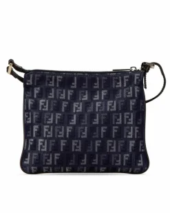 Cross-Body Bags*Fendi Preloved Denim Crossbody Bag with Leather Strap and Top Zip Closure Blue
