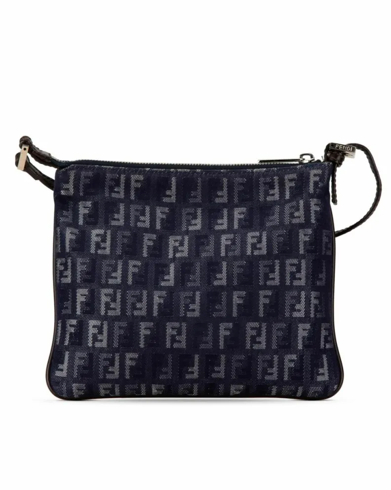 Cross-Body Bags*Fendi Preloved Denim Crossbody Bag with Leather Strap and Top Zip Closure Blue