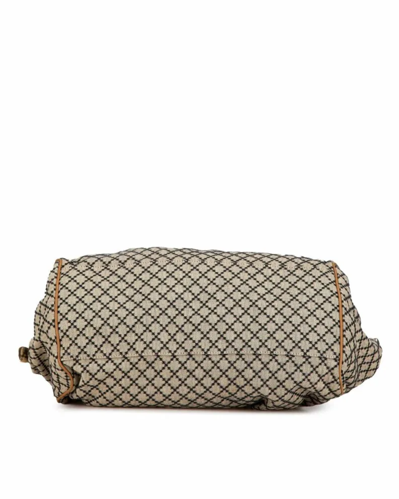 Shoulder Bags*Gucci Preloved Diamante Canvas Satchel with Leather Trim and Detachable Brown