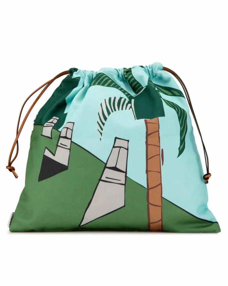 Clutch Bags*LOEWE Preloved Easter Island Drawstring Canvas Clutch Bag Green
