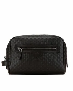 Clutch Bags*Gucci Preloved Embossed Leather Clutch Bag with Zip Pockets and Flat Side Brown