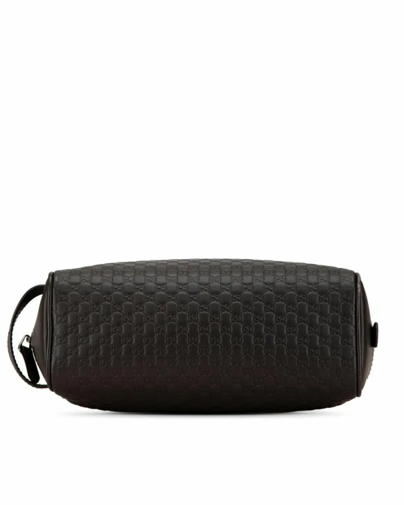 Clutch Bags*Gucci Preloved Embossed Leather Clutch Bag with Zip Pockets and Flat Side Brown