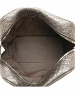 Clutch Bags*Gucci Preloved Embossed Leather Clutch Bag with Zip Pockets and Flat Side Brown