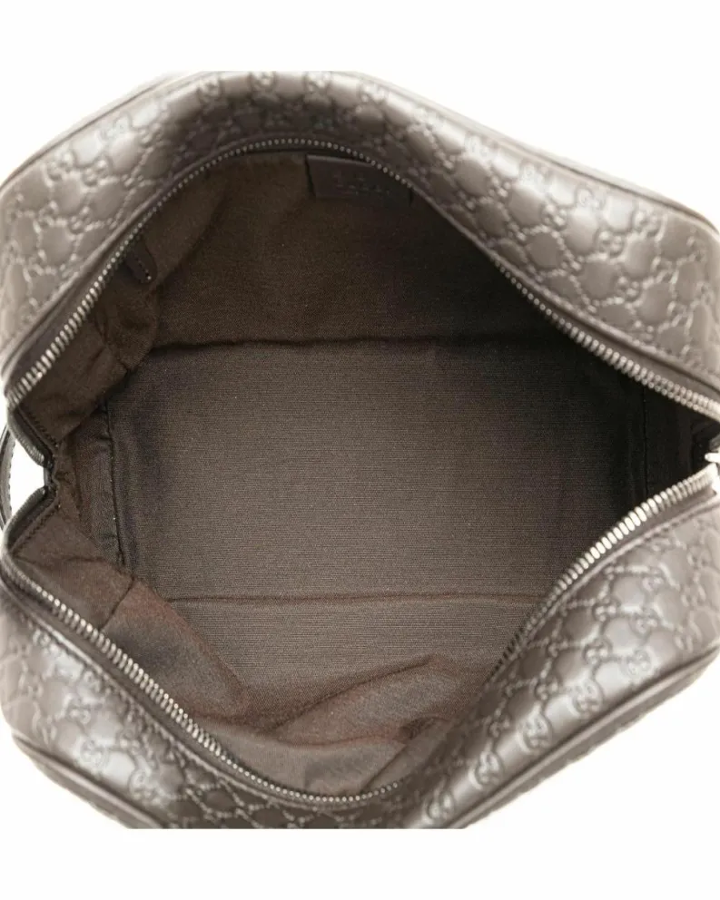 Clutch Bags*Gucci Preloved Embossed Leather Clutch Bag with Zip Pockets and Flat Side Brown
