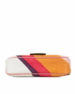 Shoulder Bags*Fendi Preloved Embossed Leather Chain Shoulder Bag with Flap Closure Pink