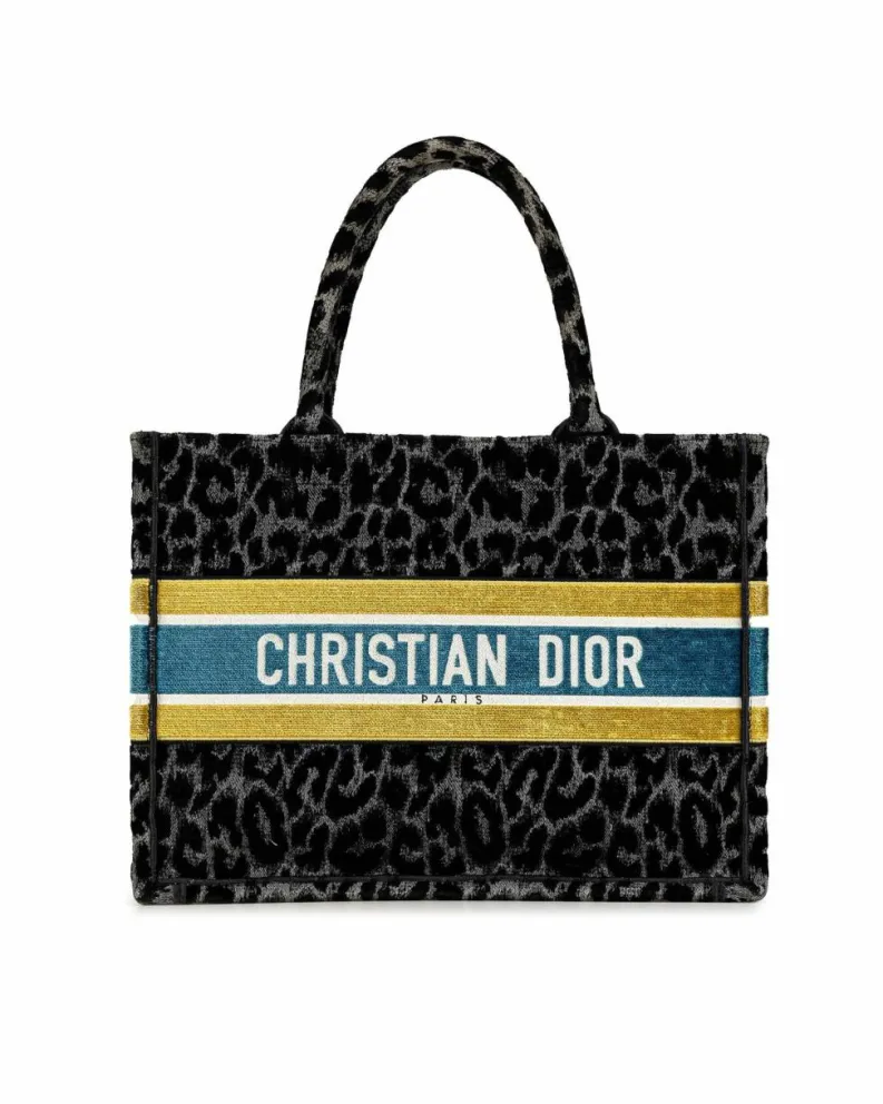 Tote Bags*Dior Preloved Embroidered Canvas Leopard Print Tote Bag Black