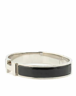 Bracelets*Hermes Preloved Enamel Clic H Palladium Plated Bracelet Black