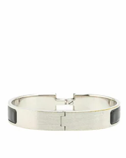 Bracelets*Hermes Preloved Enamel Clic H Palladium Plated Bracelet Black