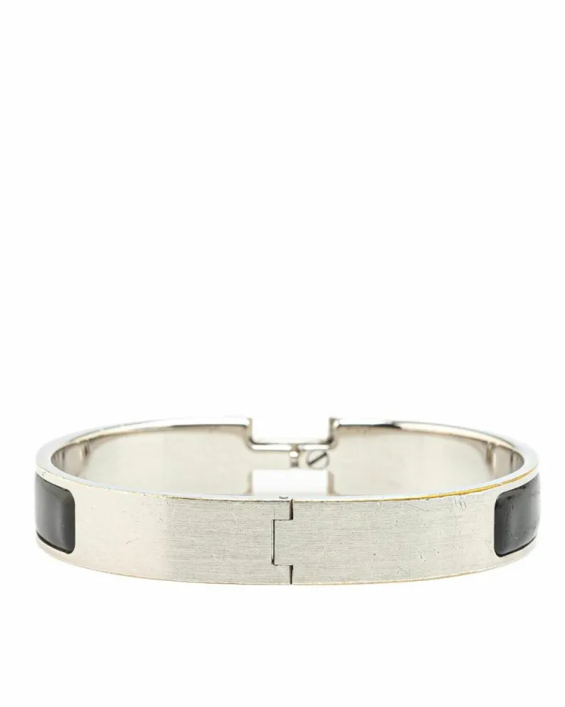 Bracelets*Hermes Preloved Enamel Clic H Palladium Plated Bracelet Black
