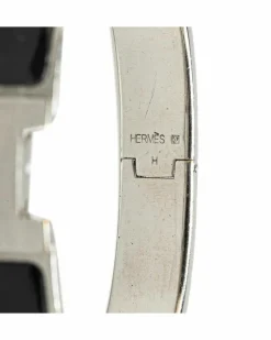 Bracelets*Hermes Preloved Enamel Clic H Palladium Plated Bracelet Black