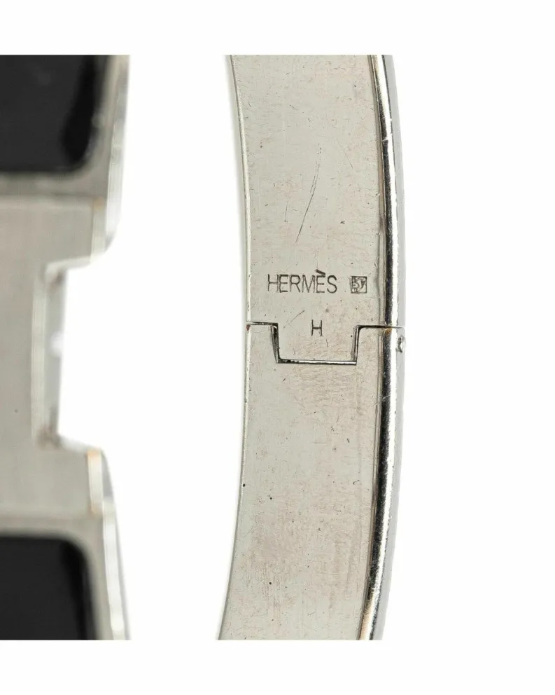 Bracelets*Hermes Preloved Enamel Clic H Palladium Plated Bracelet Black