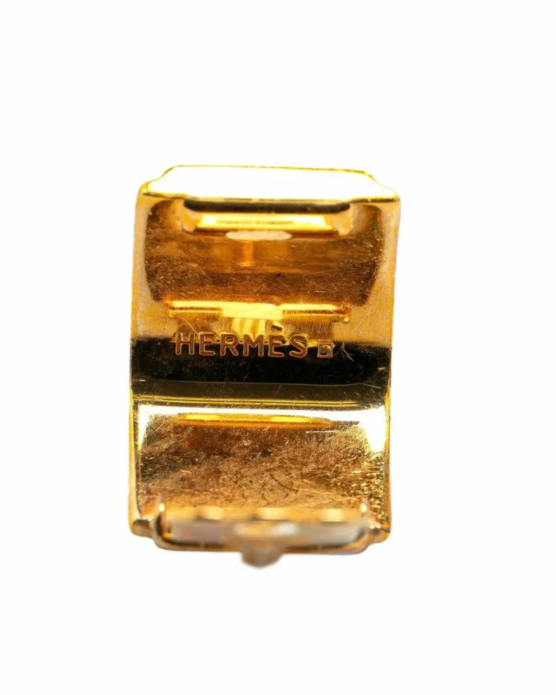Earrings*Hermes Preloved Enamel Cloisonne Gold-Plated Clip-On Earrings Green