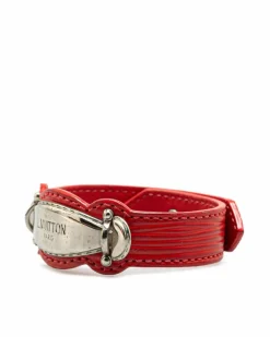 Bracelets*Louis Vuitton Preloved Epi Leather Wrist Strap Bracelet with Silver Tone Hardware Red