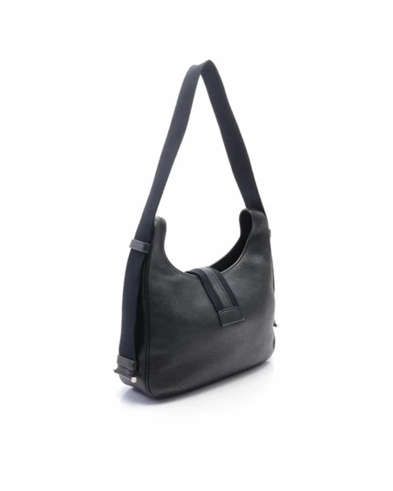 Shoulder Bags*Hermes Preloved Fjord Leather Shoulder Bag with Silver-Tone Hardware Black