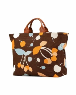 Tote Bags*Miu Miu Preloved Floral Print Canvas Tote Bag Brown