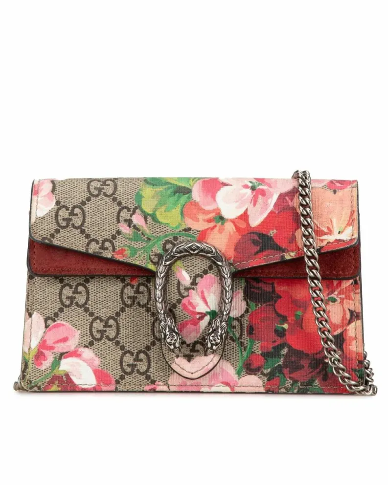 Cross-Body Bags*Gucci Preloved Floral Print Dionysus Crossbody with Suede Trim and Chain Brown