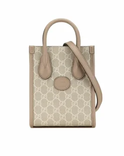 Tote Bags*Gucci Preloved GG Marmont Mini Tote Bag Beige GG Supreme Canvas with Brown