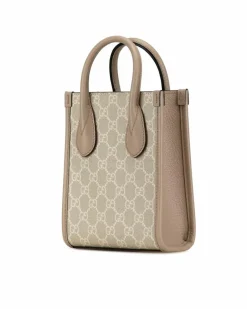 Tote Bags*Gucci Preloved GG Marmont Mini Tote Bag Beige GG Supreme Canvas with Brown