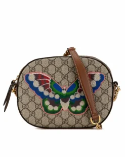 Cross-Body Bags*Gucci Preloved GG Marmont Mini Butterfly Embroidered Crossbody Bag Brown