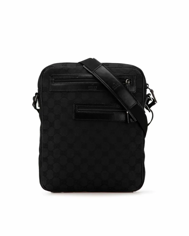 Cross-Body Bags*Gucci Preloved GG Supreme Canvas Leather Crossbody Bag Black