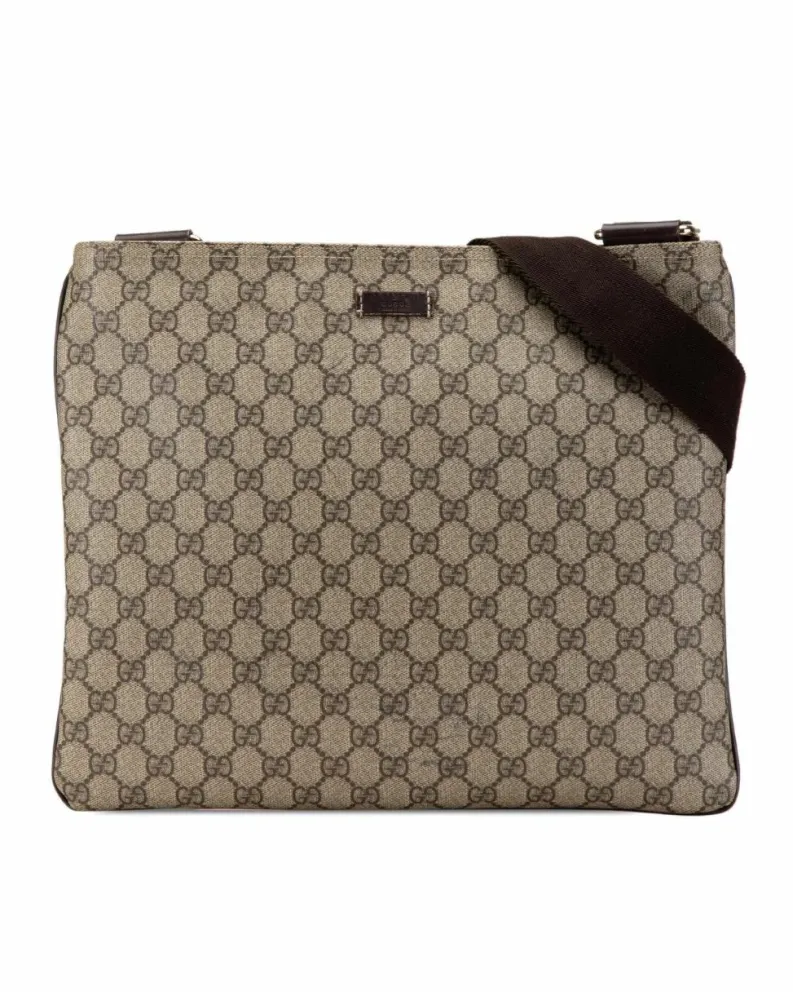Cross-Body Bags*Gucci Preloved GG Supreme Coated Canvas Crossbody with Leather Trim Brown