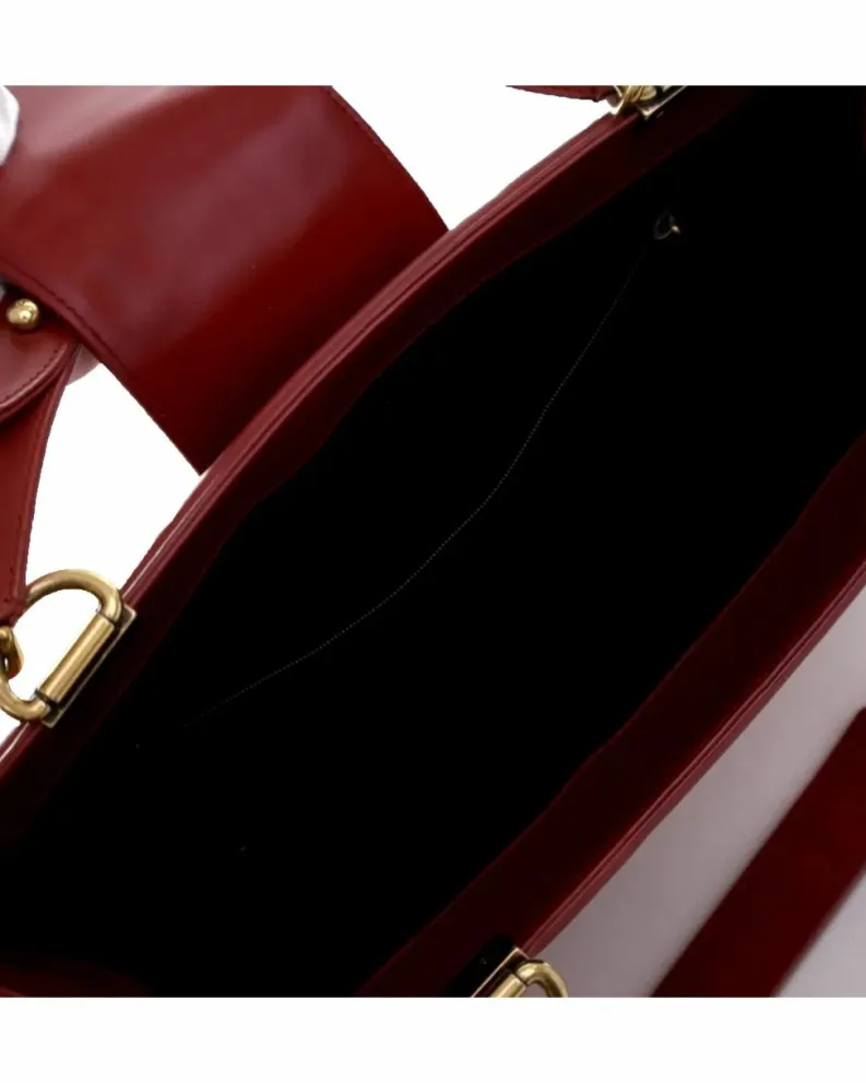 Shoulder Bags*Chanel Preloved Glazed Calfskin Reverso Satchel with Chain Link Shoulder Red