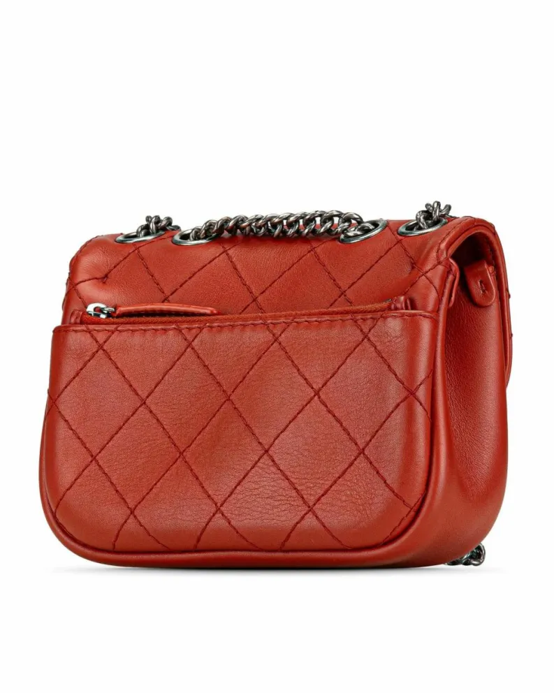 Cross-Body Bags*Chanel Preloved Goatskin Leather Wild Stitch Flap Crossbody with Chain Strap Red