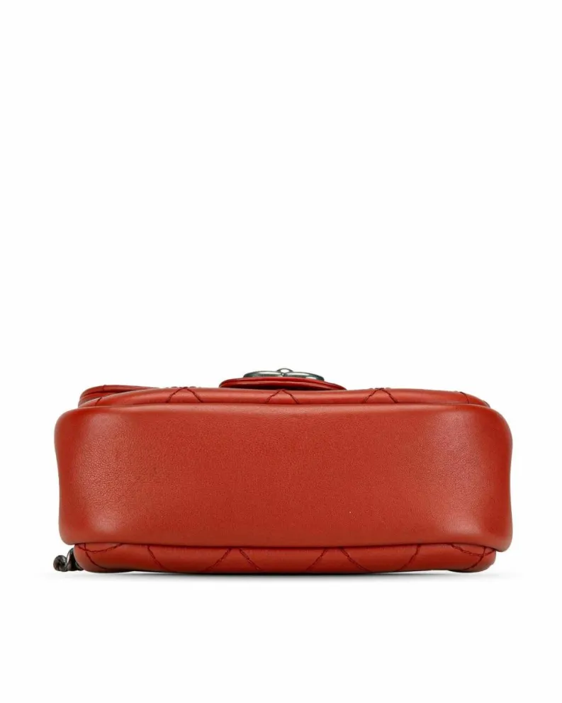 Cross-Body Bags*Chanel Preloved Goatskin Leather Wild Stitch Flap Crossbody with Chain Strap Red