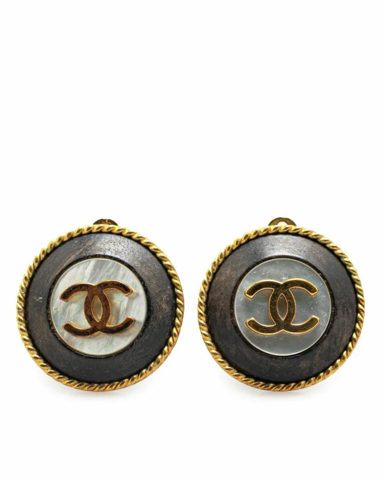 Earrings*Chanel Preloved Plated Acrylic Button Clip On Earrings Gold
