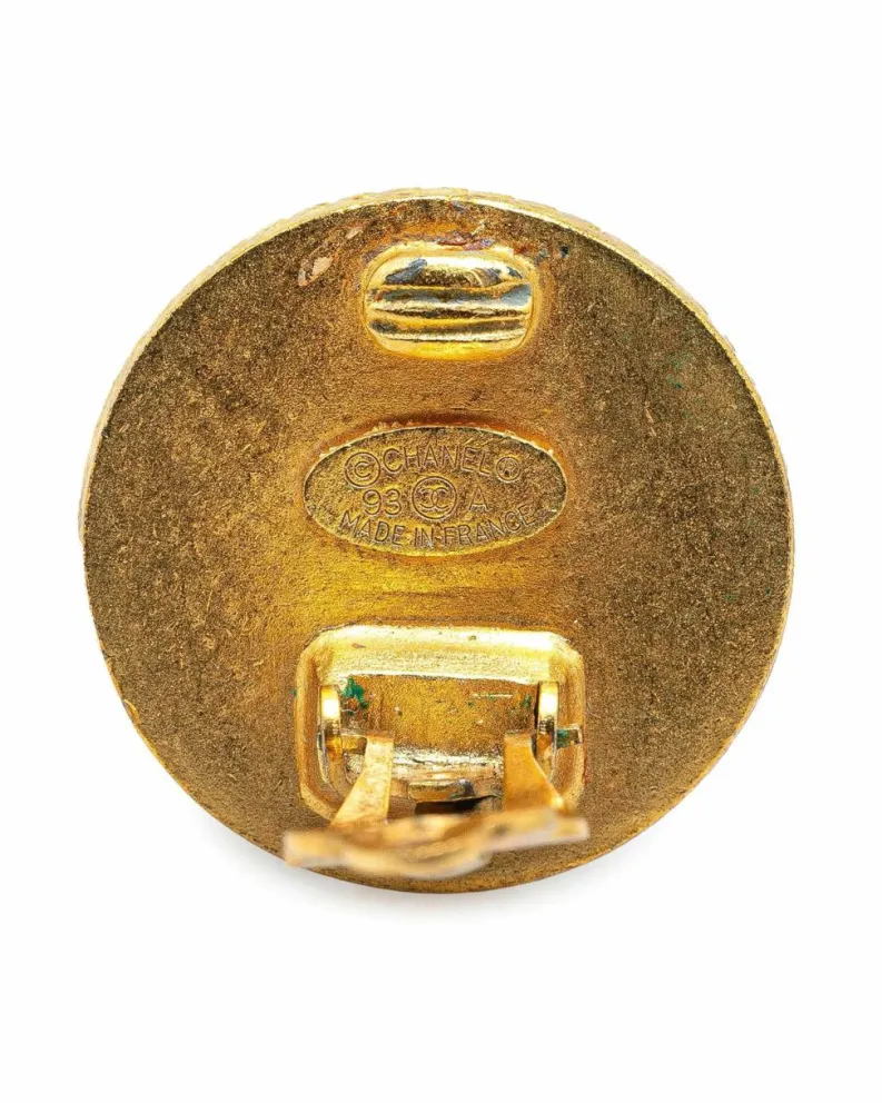 Earrings*Chanel Preloved Plated Acrylic Button Clip On Earrings Gold