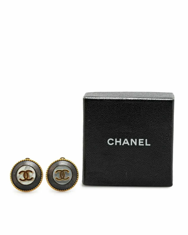 Earrings*Chanel Preloved Plated Acrylic Button Clip On Earrings Gold