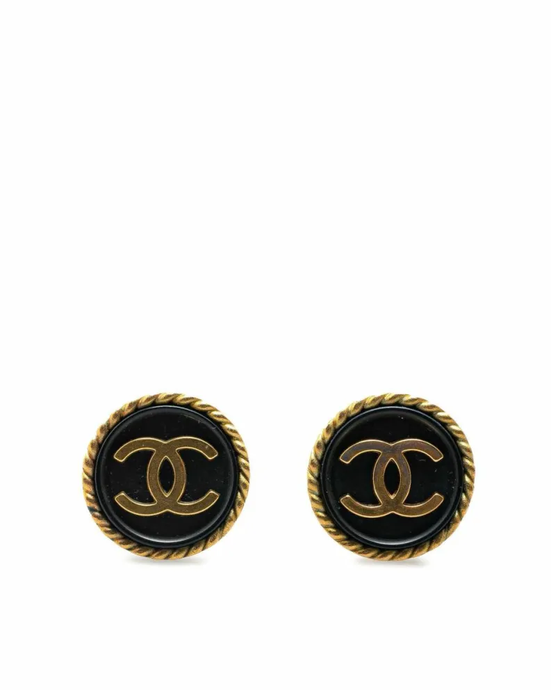 Earrings*Chanel Preloved Plated Acrylic Button Clip-On Earrings Gold