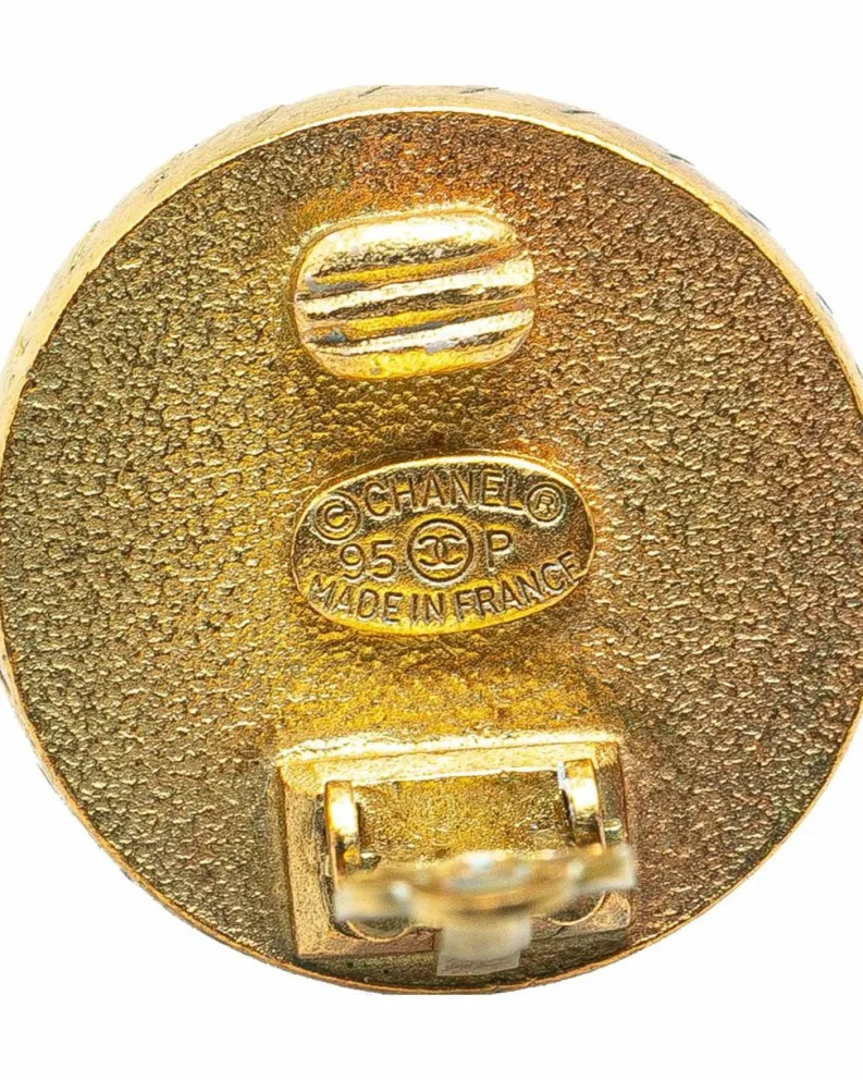 Earrings*Chanel Preloved Plated Acrylic Button Clip-On Earrings Gold